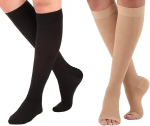 (2 Pairs) Made in USA - Compression Socks Women & Men 30-40mmHg - Knee Hi Unisex Compression Socks for Athletic Sports Running Workout Improving Blood Circulation - Black & Beige, Medium