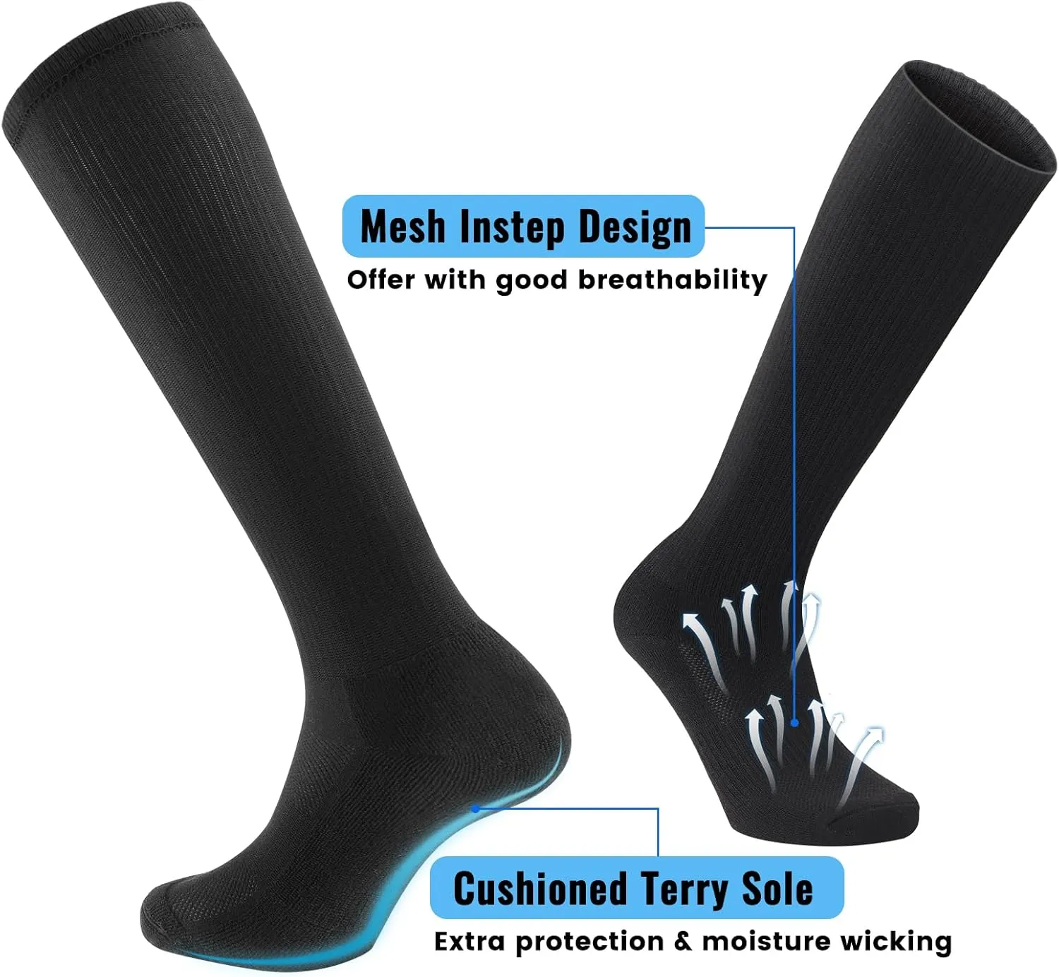 3 Pairs Over the Calf Socks for Men Women Cushioned Work Boot Socks Knee High Tube Socks