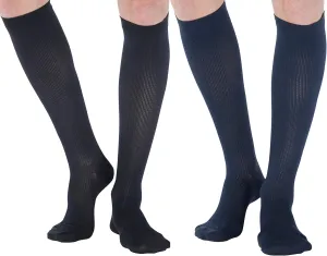 (4 Pairs) Mens Compression Socks 20-30mmHg - Graduated Cotton Compression Hose for Men Work Fly Airplane - Made in USA - Navy & Black, Large