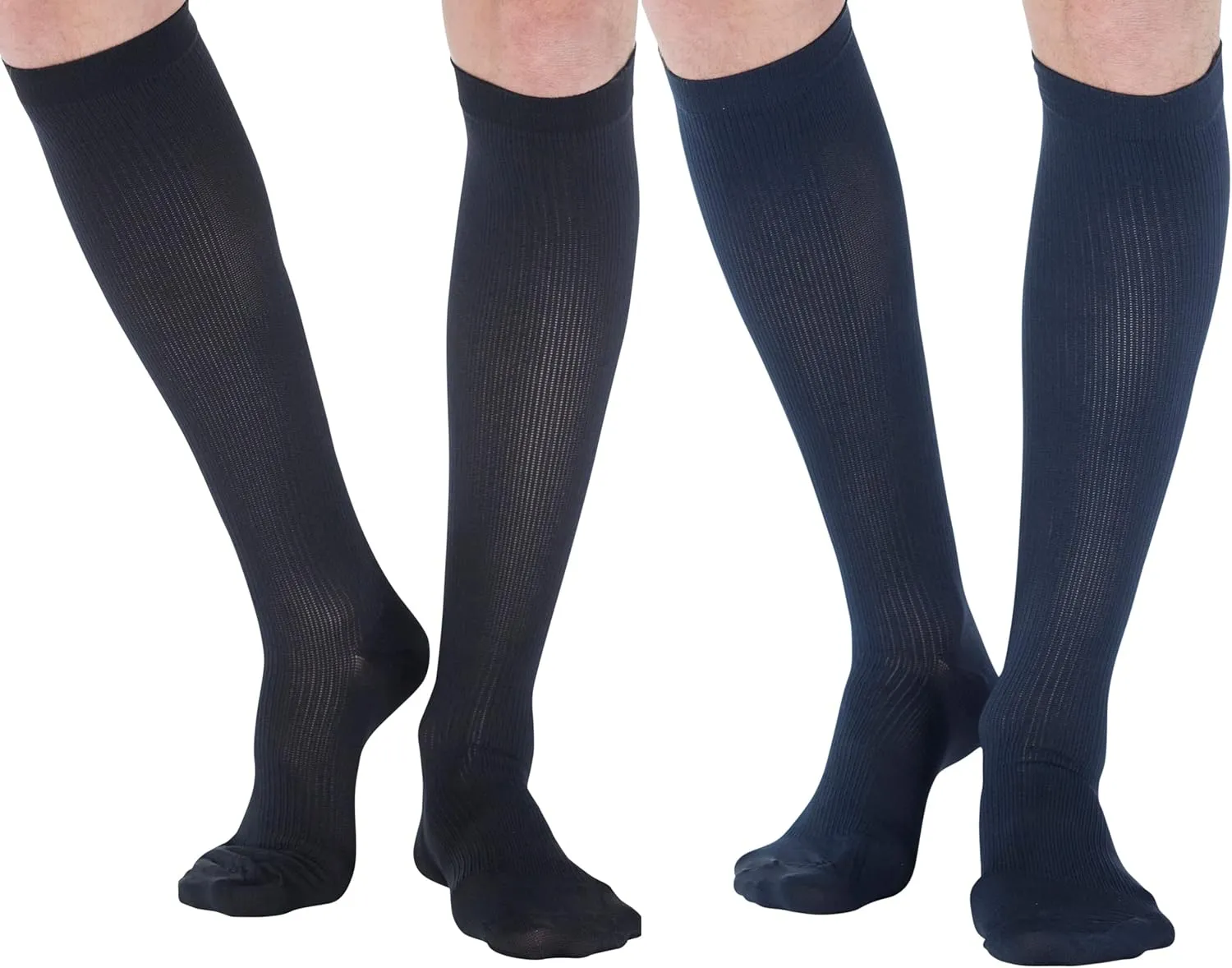 (4 Pairs) Mens Compression Socks 20-30mmHg - Graduated Cotton Compression Hose for Men Work Fly Airplane - Made in USA - Navy & Black, Large