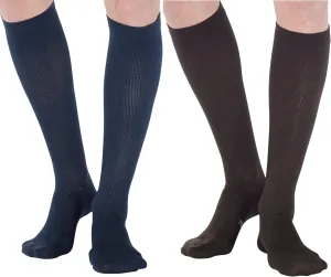 (4 Pairs) Mens Compression Socks 20-30mmHg - Graduated Cotton Compression Hose for Men Work Fly Airplane - Made in USA - Navy & Brown, Large