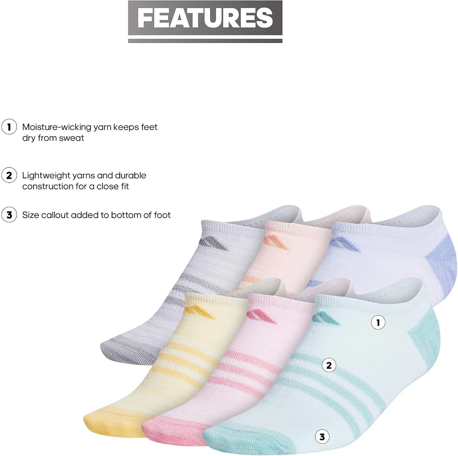 adidas Kids-Girl's Superlite No Show Socks (6-Pair)