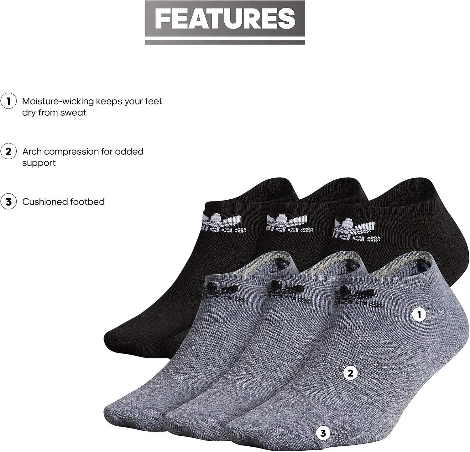 adidas Originals Kids-Boy's/Girl's Trefoil Cushioned No Show Socks (6-Pair)