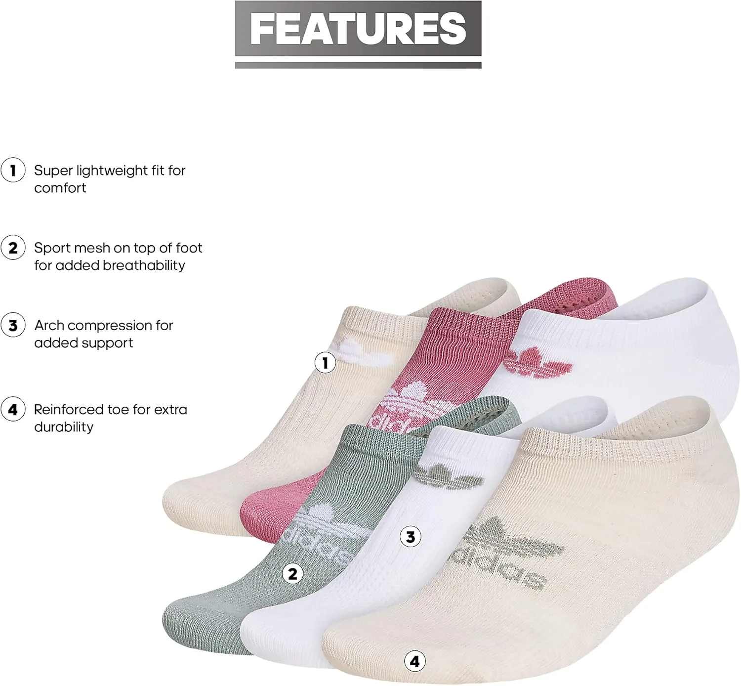 adidas Originals Women's Trefoil Superlite No Show Socks (6-Pair)