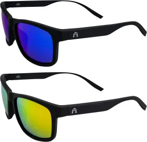 Alpha Omega AO6 Polarized Sunglasses Men or Women Motorcycle Sunglasses 2 Pairs Black Frames w/Blue & Orange Mirror Lenses