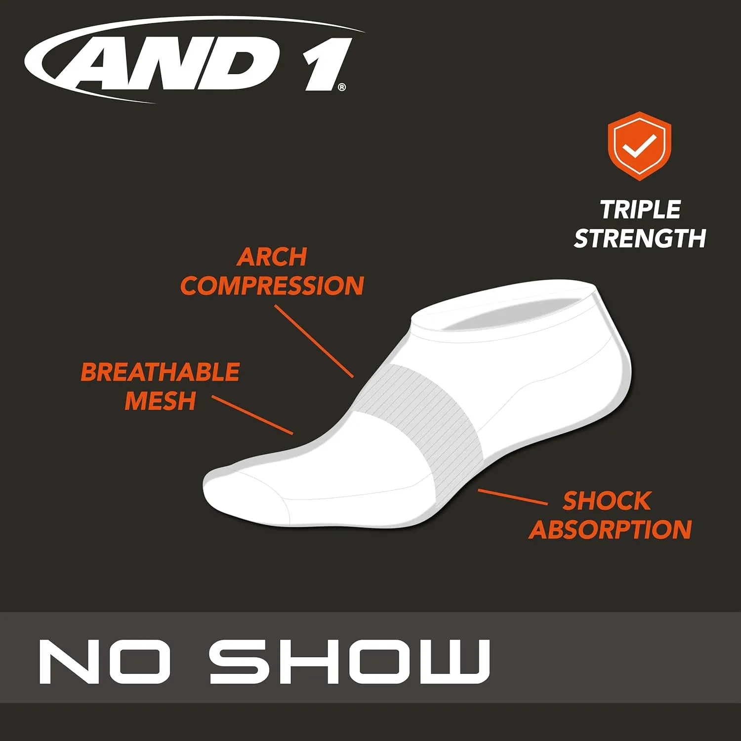 AND1 Men's Athletic Socks - Cushion Comfort No Show Socks (24 Pack)