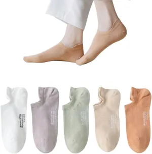 Ankle Socks for Women Pure Cotton No Show Socks Womens with Heel Tab Color Low Cut Soft 5 Pairs 4-8.5