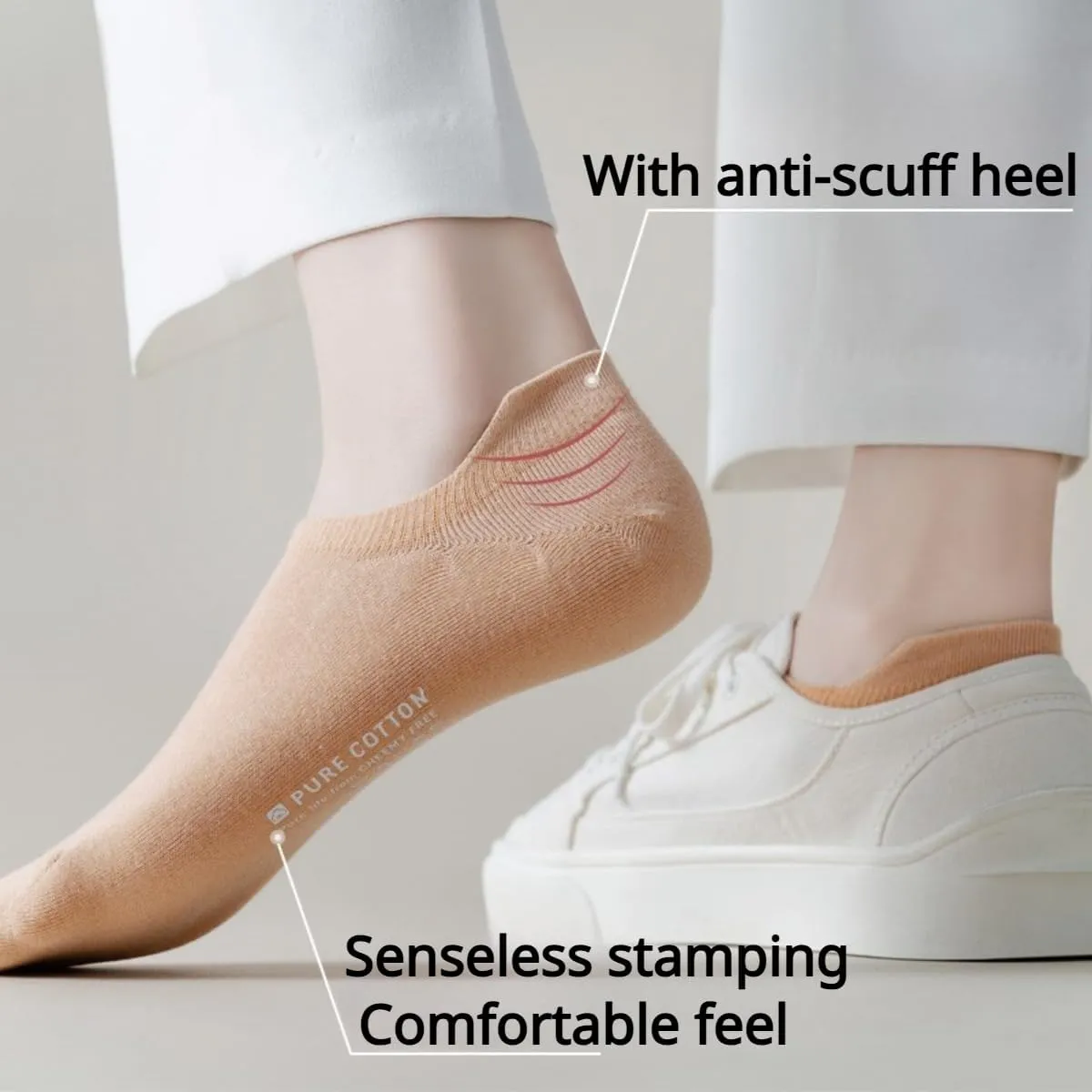 Ankle Socks for Women Pure Cotton No Show Socks Womens with Heel Tab Color Low Cut Soft 5 Pairs 4-8.5