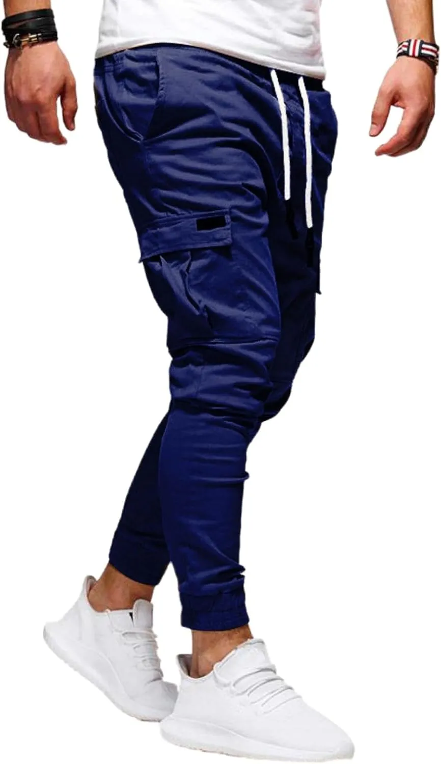Athletic Joggers Pants for Men Elastic Drawstring Pencil Pants Outdoor Slim Fit Running Trousers with Patch Pockets