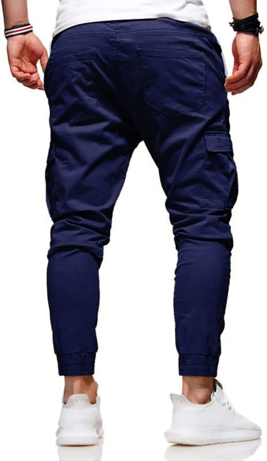 Athletic Joggers Pants for Men Elastic Drawstring Pencil Pants Outdoor Slim Fit Running Trousers with Patch Pockets