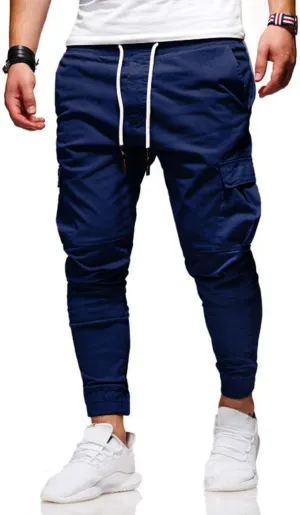 Athletic Joggers Pants for Men Elastic Drawstring Pencil Pants Outdoor Slim Fit Running Trousers with Patch Pockets