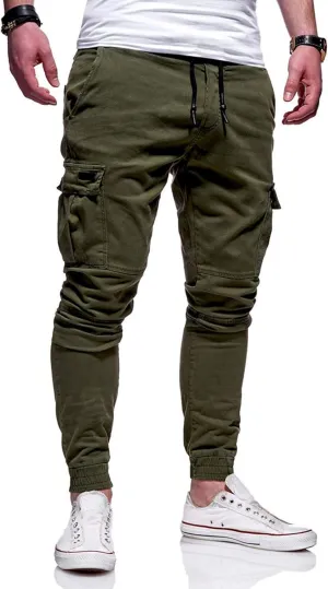 Athletic Joggers Pants for Men Elastic Drawstring Pencil Pants Outdoor Slim Fit Running Trousers with Patch Pockets