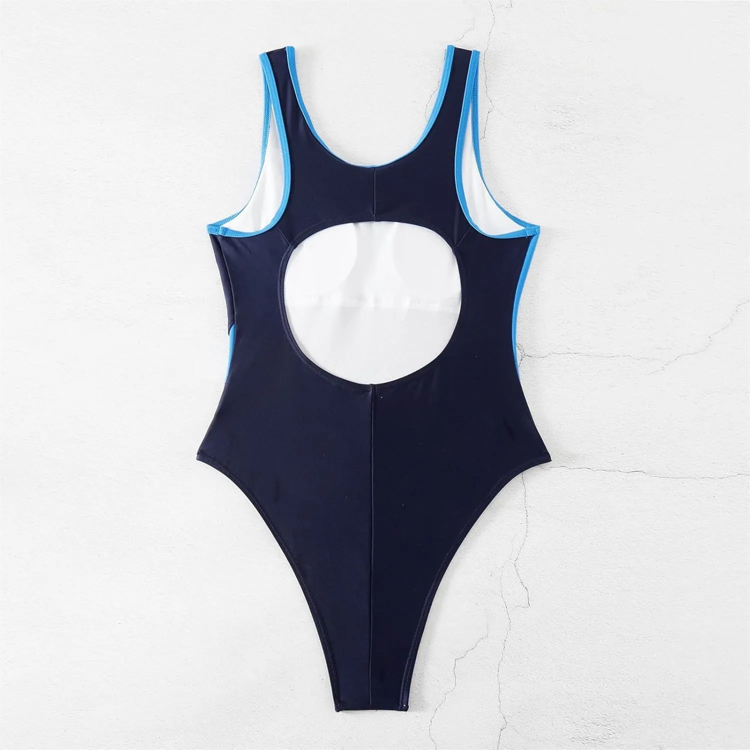 Athletic Swimsuits for Women Tummy Control One Piece Bathing Suits Color Block Backless Slimming Swimwear