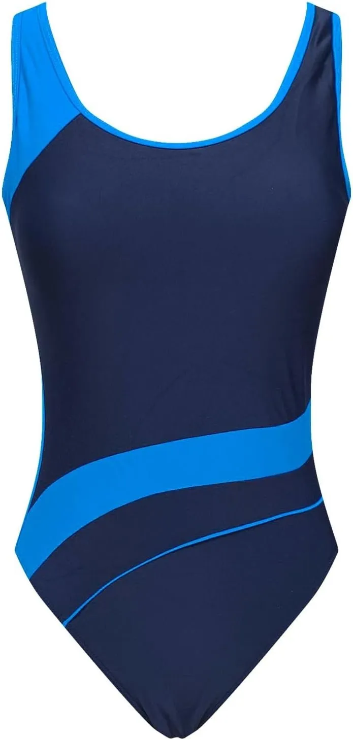 Athletic Swimsuits for Women Tummy Control One Piece Bathing Suits Color Block Backless Slimming Swimwear