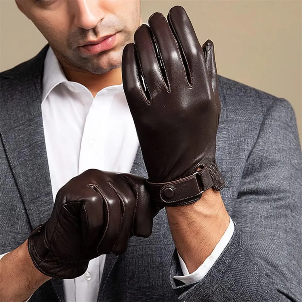 Autumn Men Geniune Leather Gloves, Winter Warm Driving Touch Screen Windproof Mittens