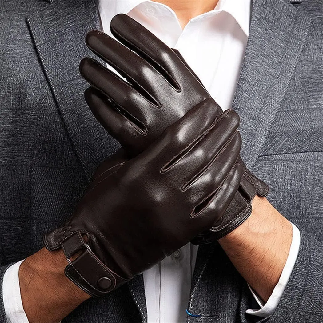 Autumn Men Geniune Leather Gloves, Winter Warm Driving Touch Screen Windproof Mittens