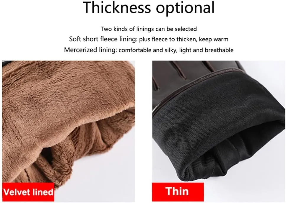 Autumn Men Geniune Leather Gloves, Winter Warm Driving Touch Screen Windproof Mittens