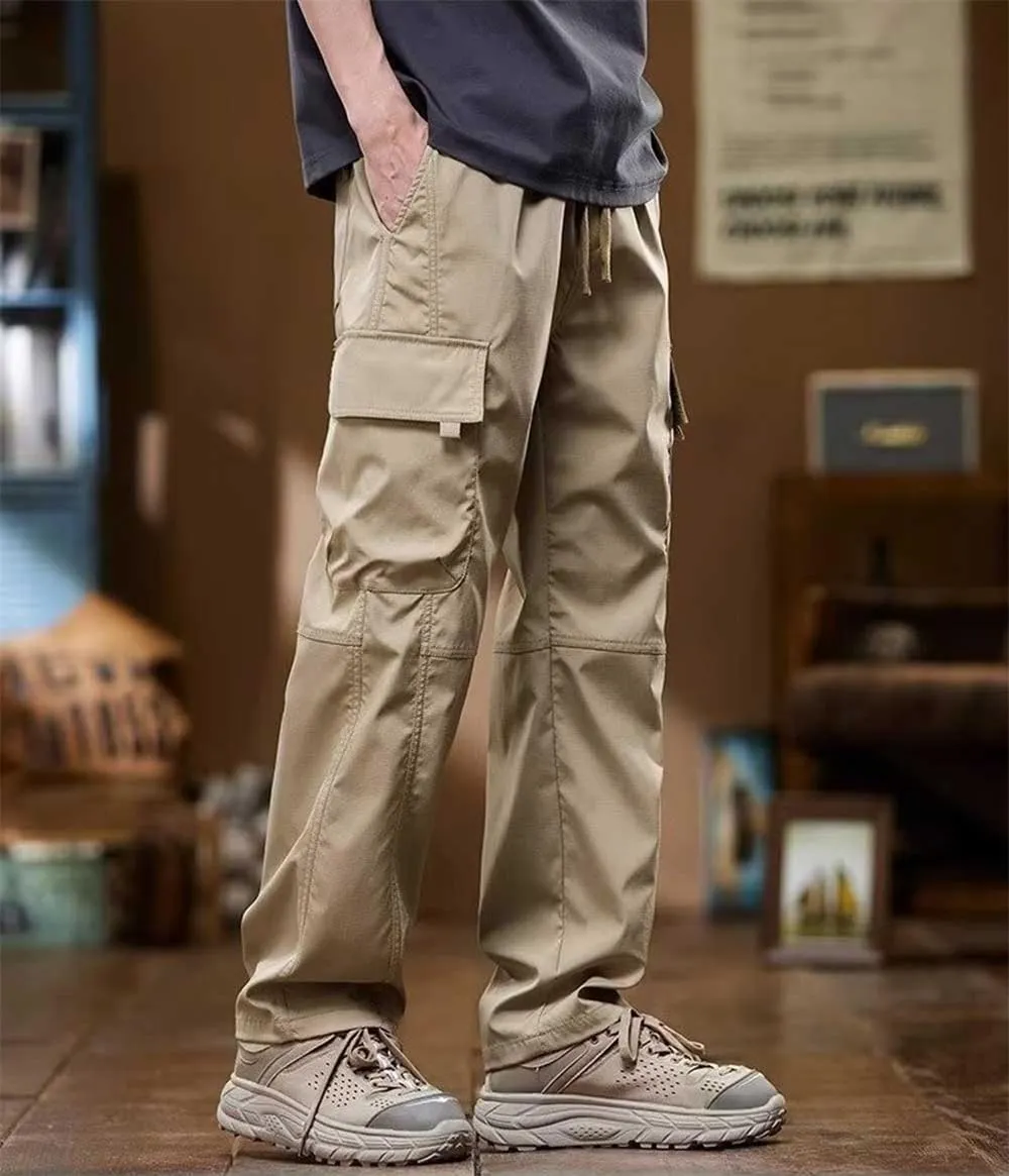 Banana Bucket Men's Casual Cargo Pants Workout Stretch Sweatpants Hiking Drawstring Tactical Pants with Multi Pockets