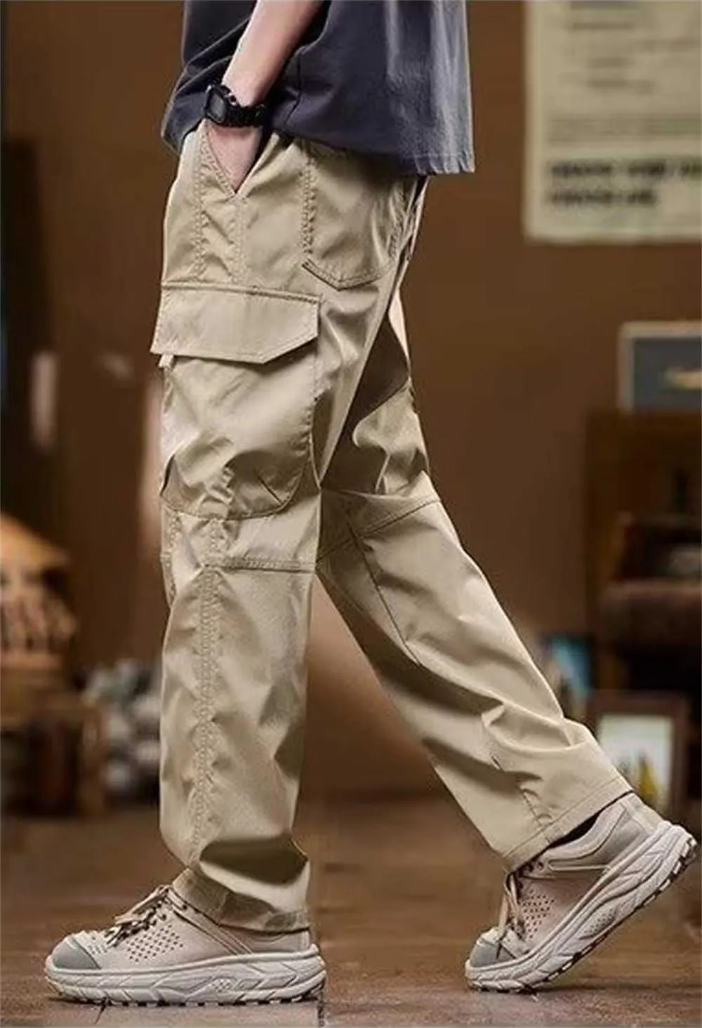 Banana Bucket Men's Casual Cargo Pants Workout Stretch Sweatpants Hiking Drawstring Tactical Pants with Multi Pockets