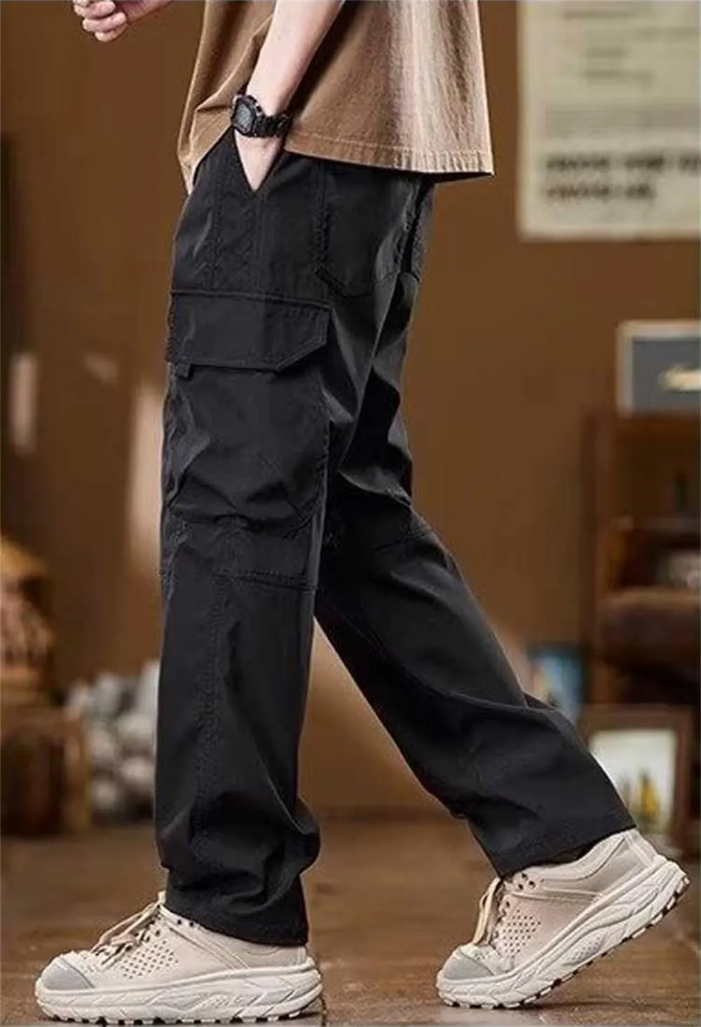 Banana Bucket Men's Casual Cargo Pants Workout Stretch Sweatpants Hiking Drawstring Tactical Pants with Multi Pockets