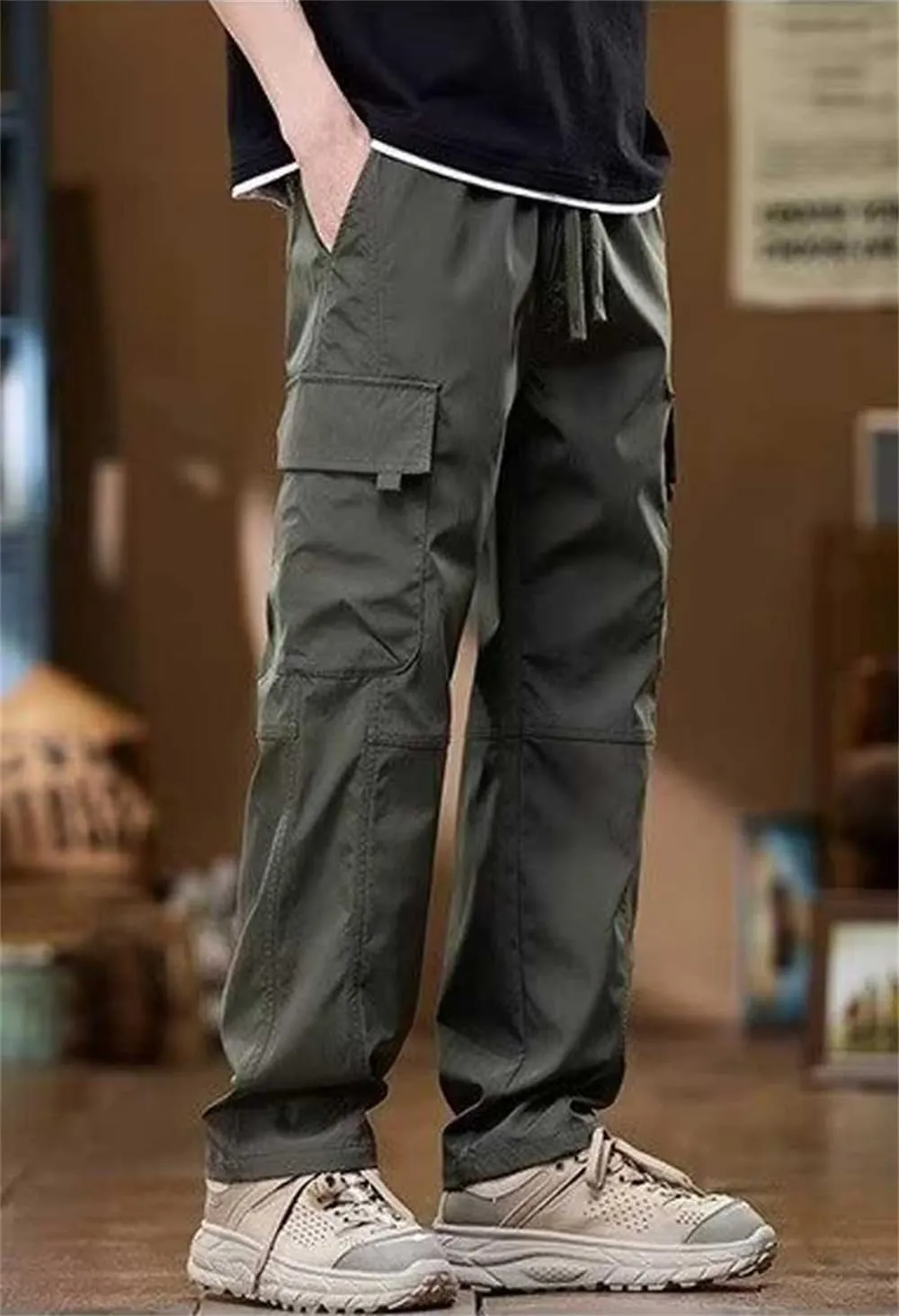 Banana Bucket Men's Casual Cargo Pants Workout Stretch Sweatpants Hiking Drawstring Tactical Pants with Multi Pockets