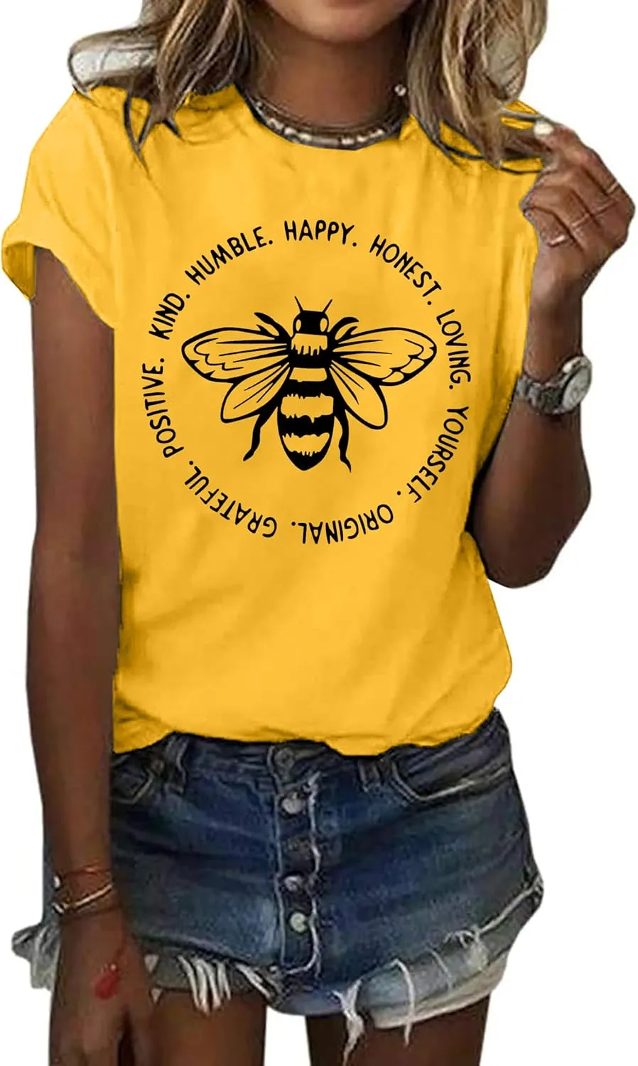 Bee T-Shirt for Women: Cute Bee Graphic Shirts Bee Kind T Shirt Funny Inspirational Casual Tees Tops