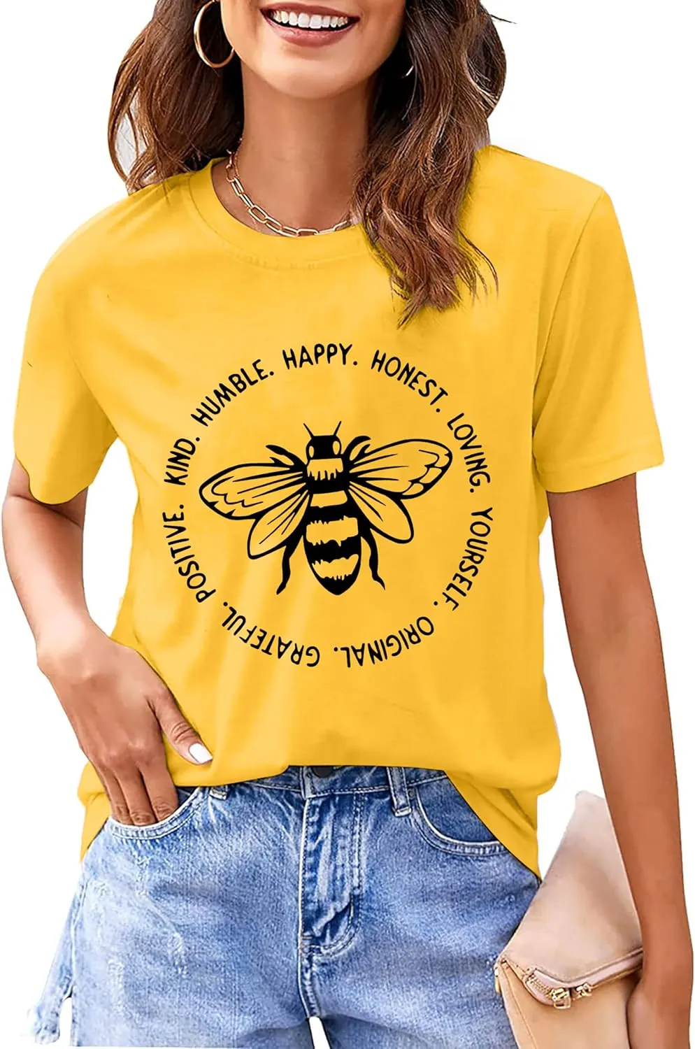 Bee T-Shirt for Women: Cute Bee Graphic Shirts Bee Kind T Shirt Funny Inspirational Casual Tees Tops