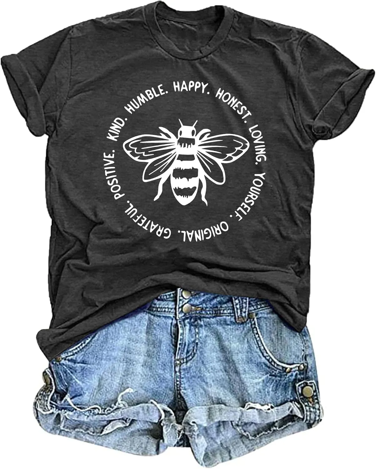 Bee T-Shirt for Women: Cute Bee Graphic Shirts Bee Kind T Shirt Funny Inspirational Casual Tees Tops