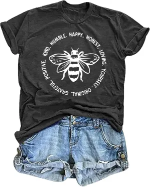 Bee T-Shirt for Women: Cute Bee Graphic Shirts Bee Kind T Shirt Funny Inspirational Casual Tees Tops