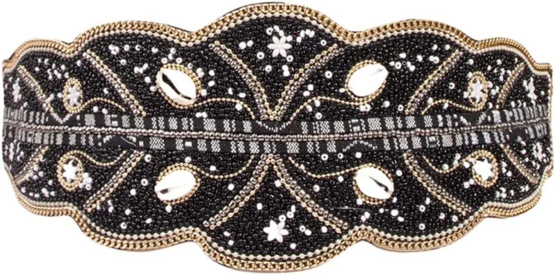 Bohemian Belts for Women Wide Stretch Elastic Waist Belt Body Chain Handmade Beaded Flower Adjustable Belt