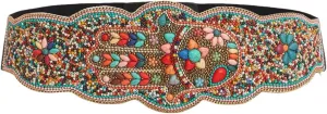 Bohemian Belts for Women Wide Stretch Elastic Waist Belt Body Chain Handmade Beaded Flower Adjustable Belt