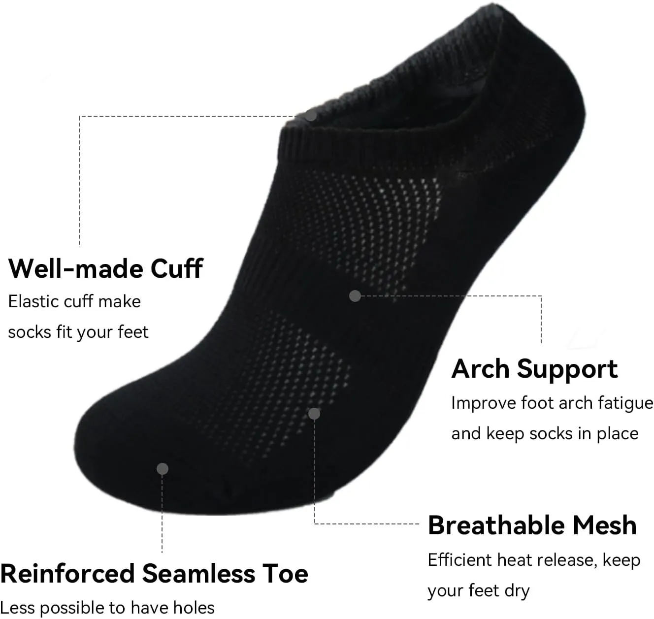 Breathable Mesh No Show Socks Cotton Athletics Casual Low Cut Boat Socks for Men and Women 6-12 Pairs