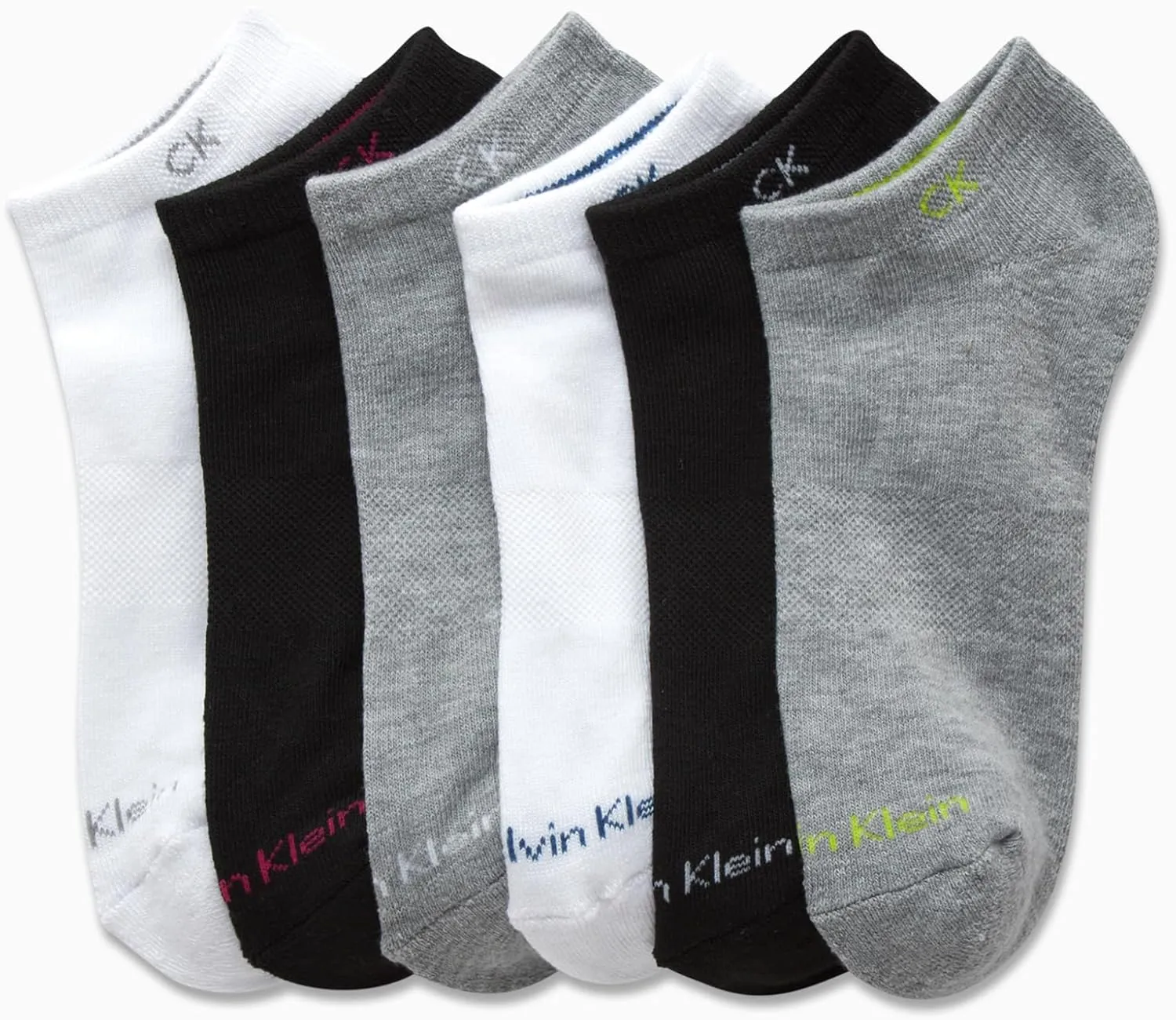 Calvin Klein Boys' No Show Socks - 6 Pack Stretch Performance Cushioned Comfort Low Cut Athletic Socks with Arch Support