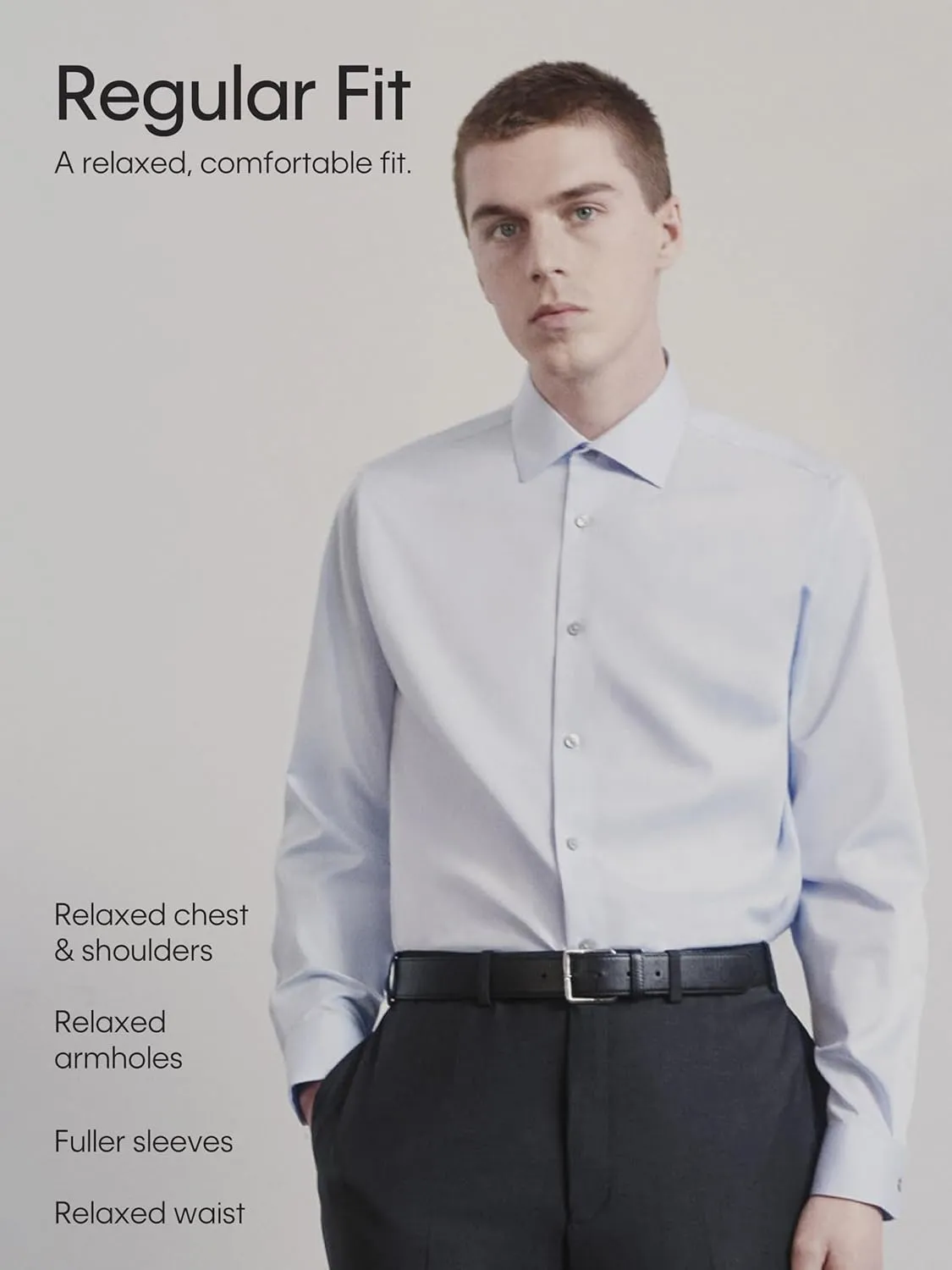 Calvin Klein Men's Regular Fit Non Iron Herringbone Spread Collar Dress Shirt