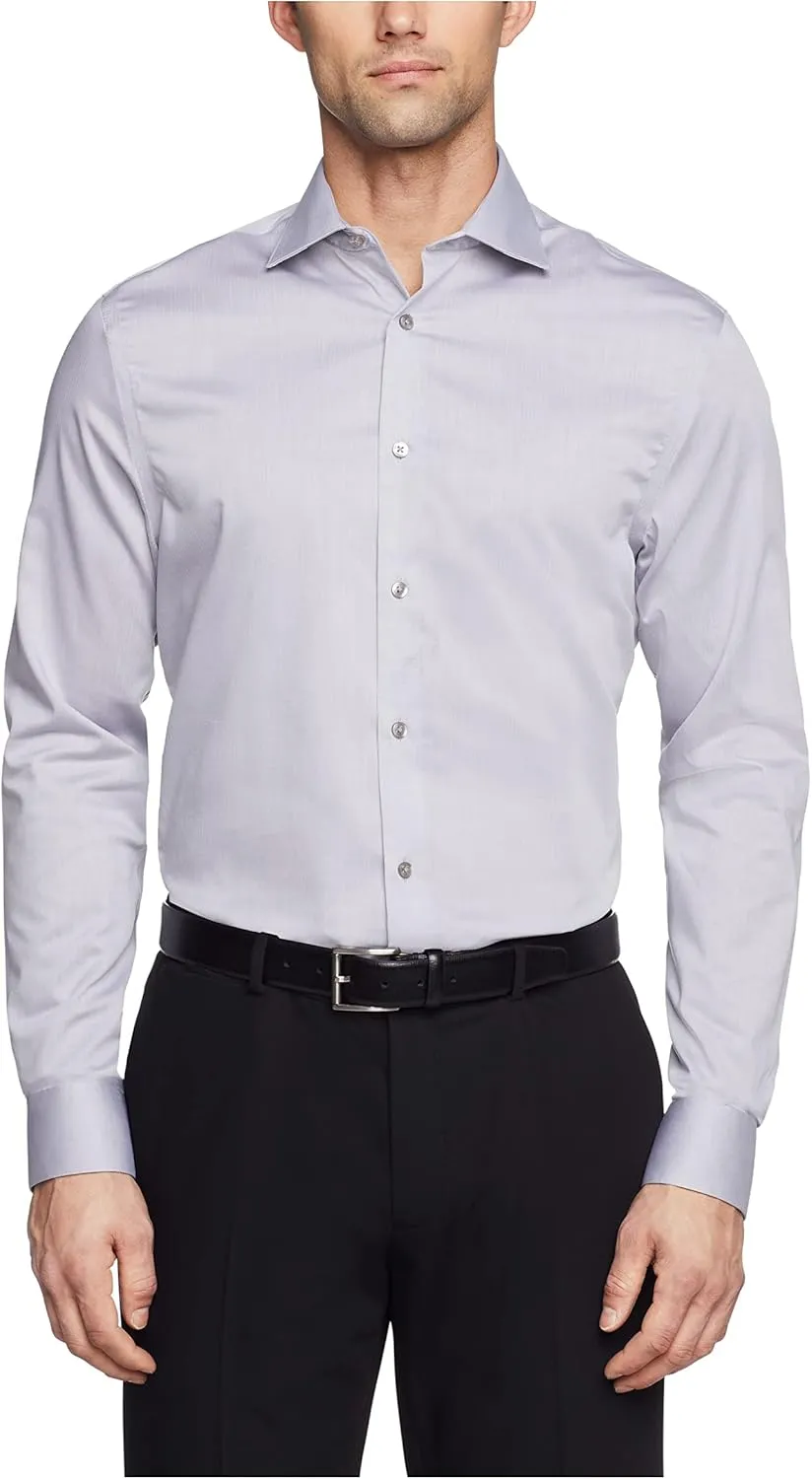 Calvin Klein Men's Regular Fit Non Iron Herringbone Spread Collar Dress Shirt