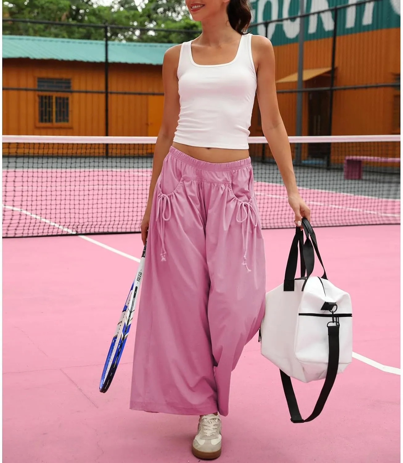 Capri Track Pants for Women Summer Pocket Drawstring Wide Leg Elastic Waist Loose Casual Vacation Trousers 2025