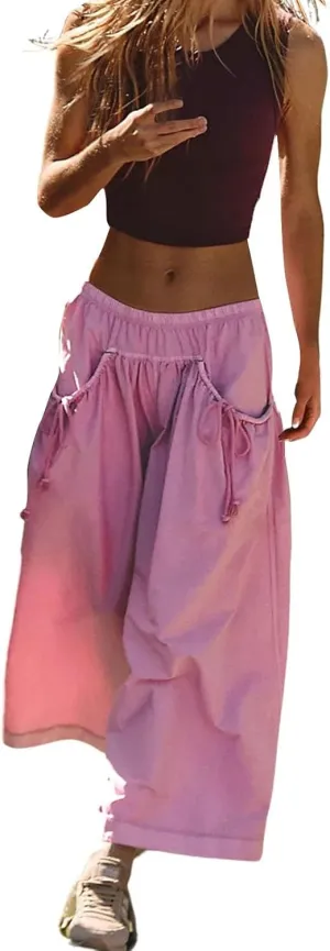 Capri Track Pants for Women Summer Pocket Drawstring Wide Leg Elastic Waist Loose Casual Vacation Trousers 2025