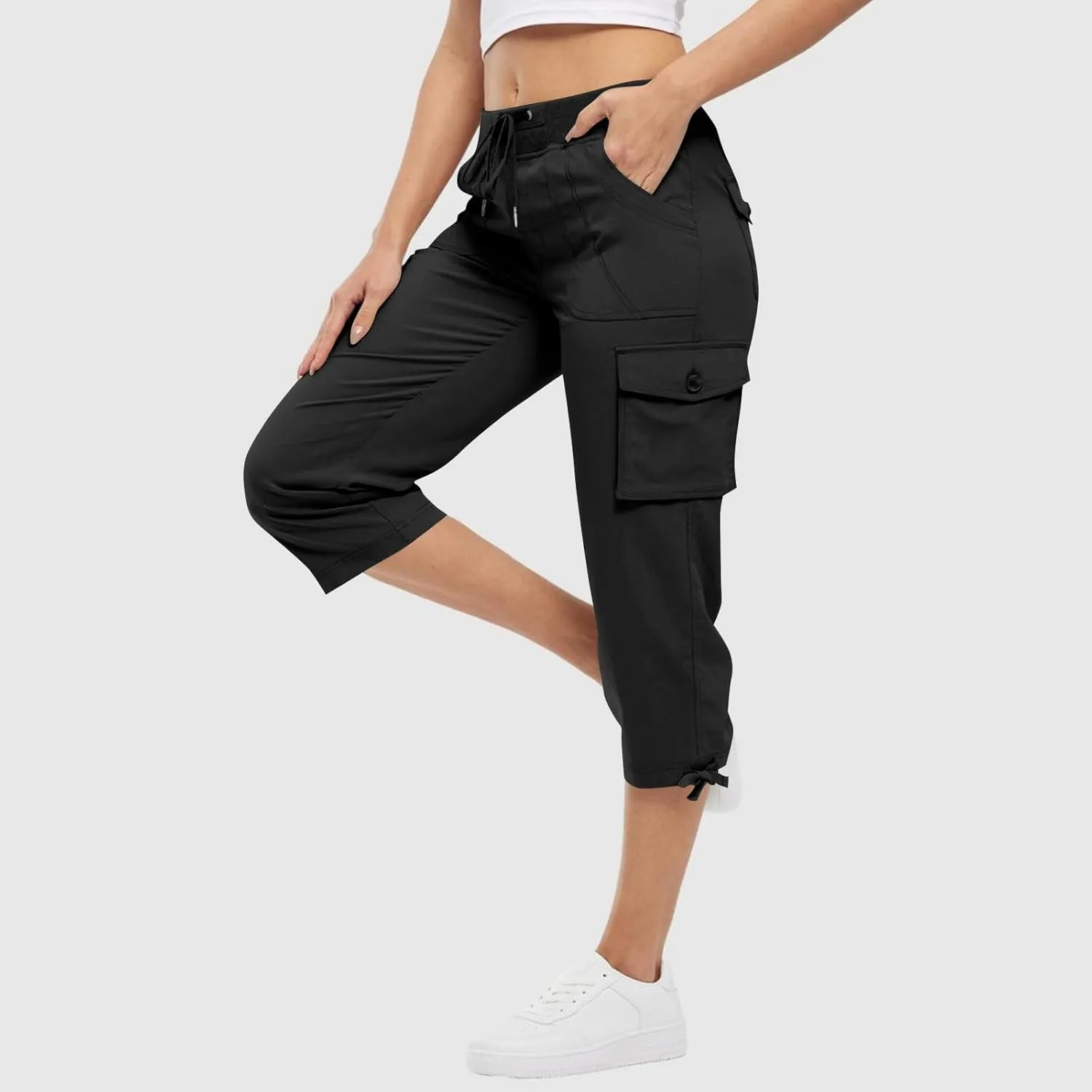Cargo Capris for Women Lightweight Quick Dry Hiking Pants Casual Drawstring Capri Pants with Pockets Travel Pant