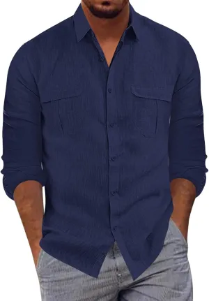 Cargo Shirts for Men Construction Work Shirts Button Up UV Long Sleeve Sun Protection Tactical Hiking Fishing Shirt