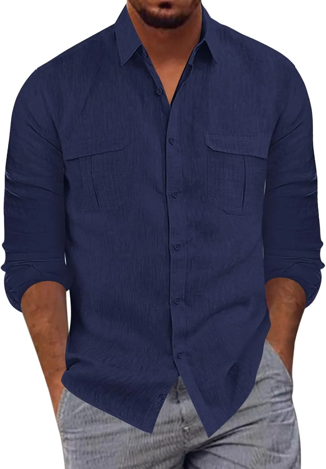 Cargo Shirts for Men Construction Work Shirts Button Up UV Long Sleeve Sun Protection Tactical Hiking Fishing Shirt