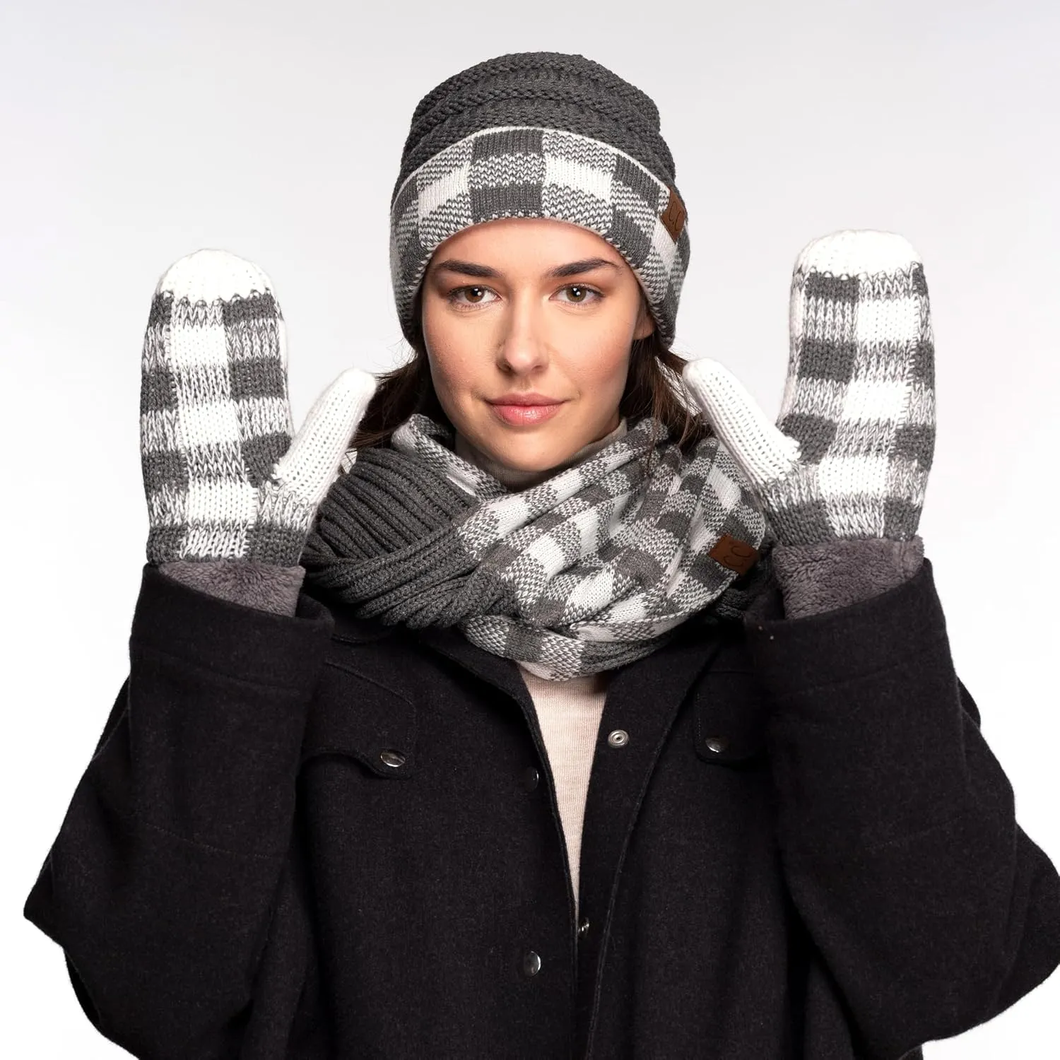 C.C CC Super Thick Fuzzy Fleeced Lined Warm Winter Knitted Mittens Gloves