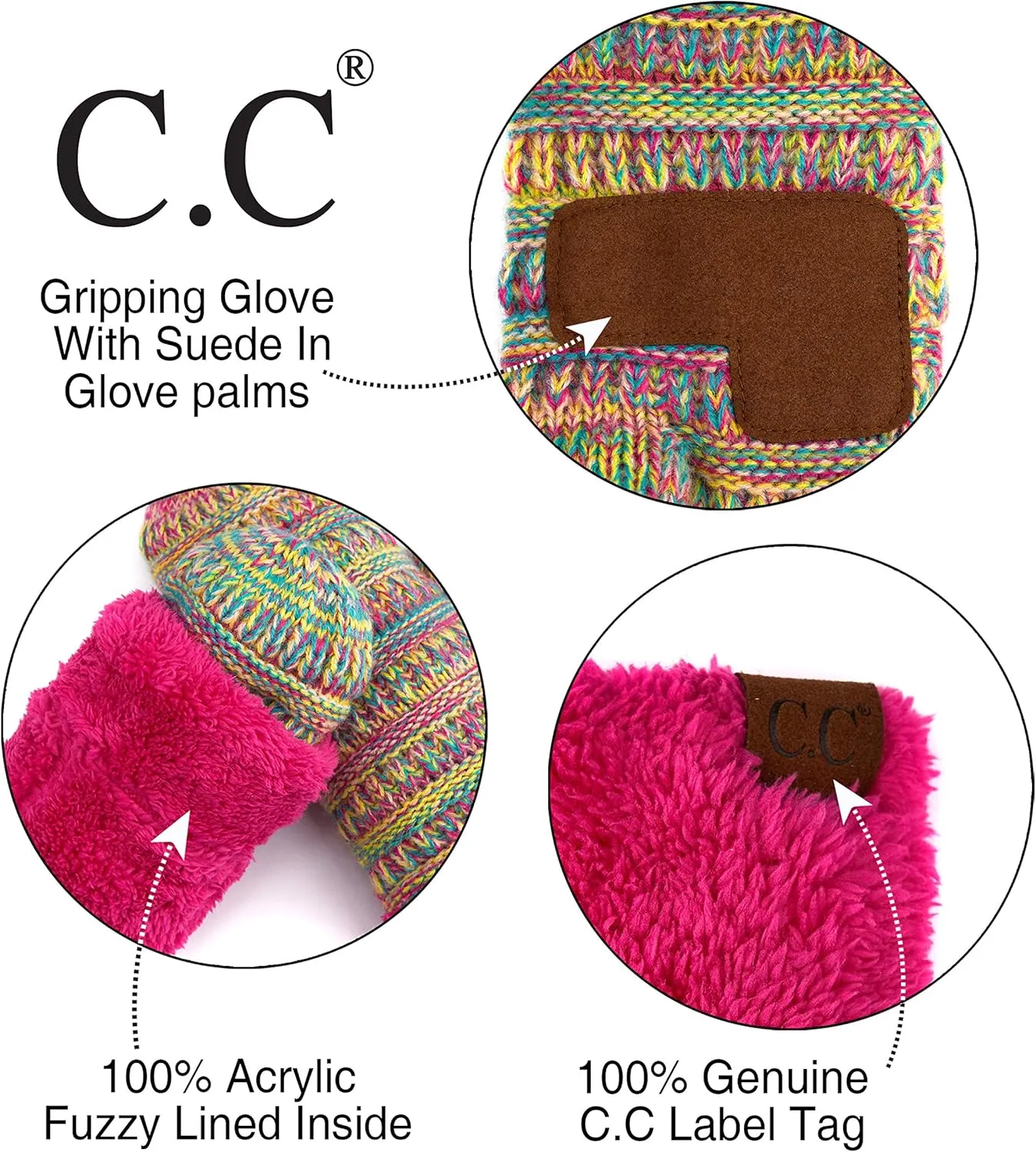 C.C CC Super Thick Fuzzy Fleeced Lined Warm Winter Knitted Mittens Gloves