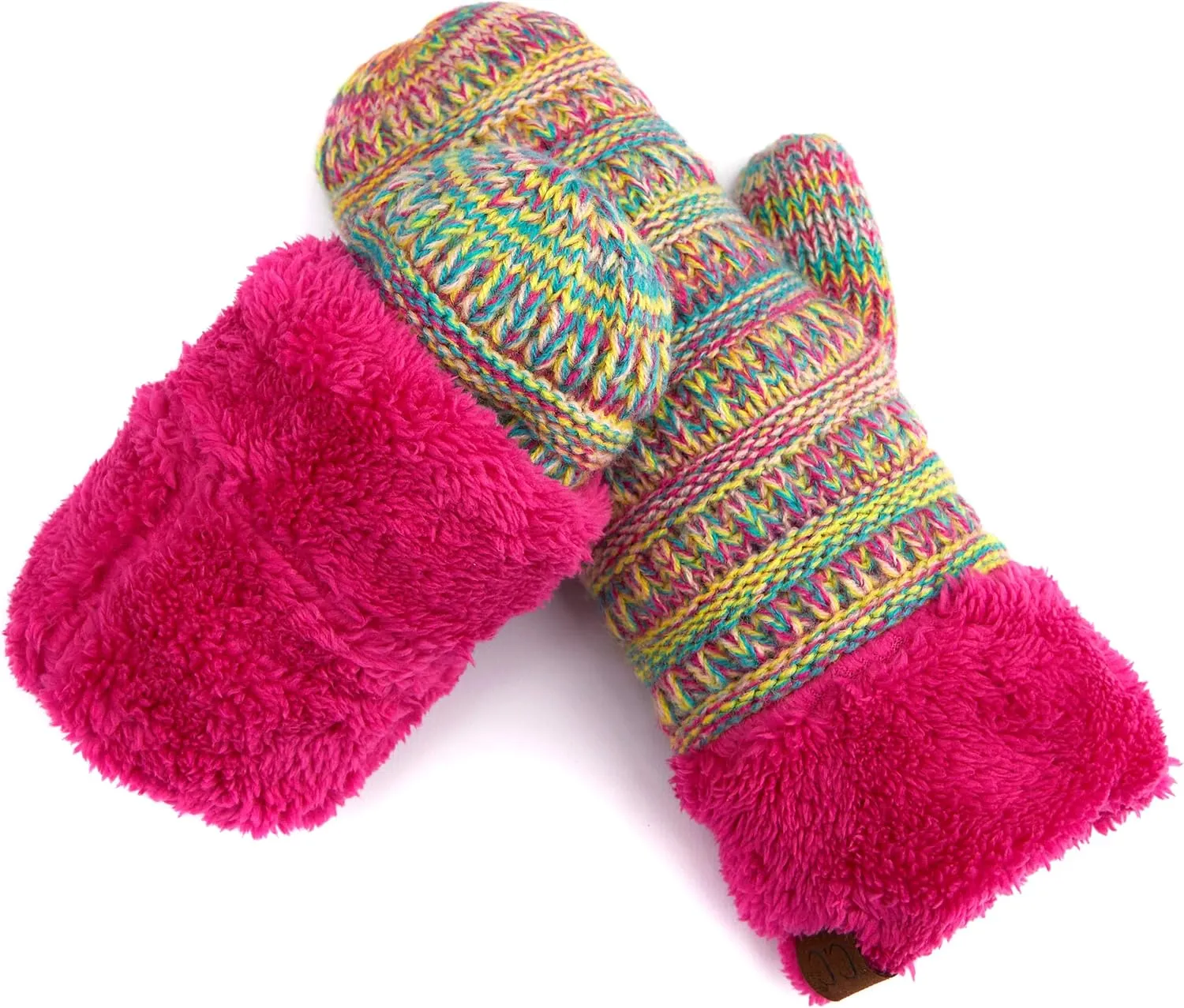 C.C CC Super Thick Fuzzy Fleeced Lined Warm Winter Knitted Mittens Gloves