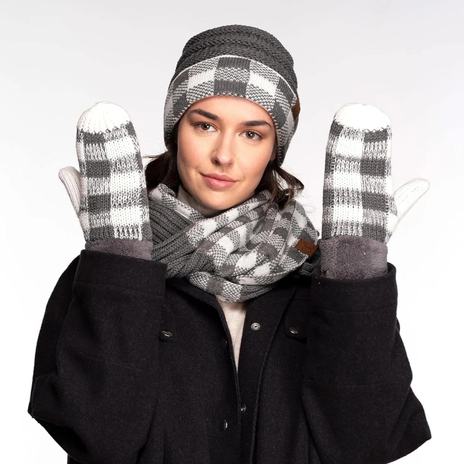 C.C CC Super Thick Fuzzy Fleeced Lined Warm Winter Knitted Mittens Gloves