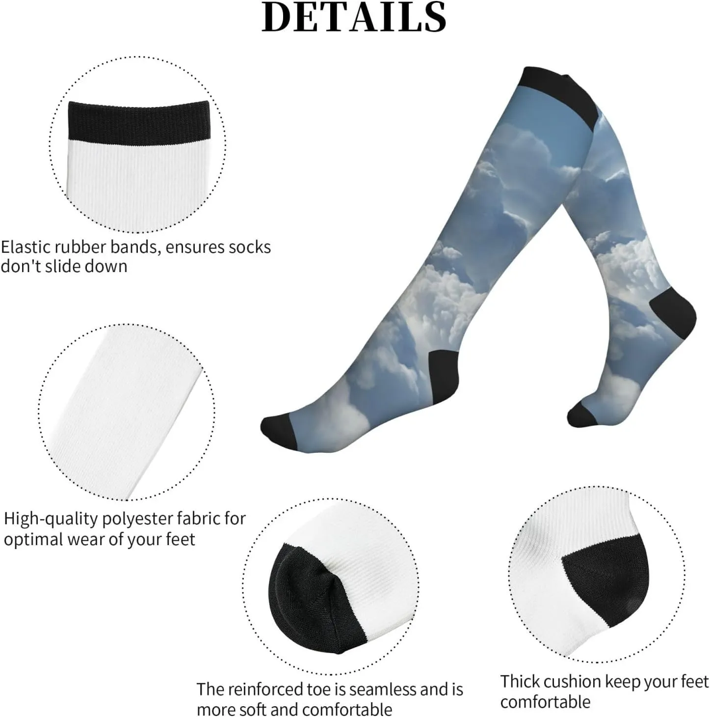 Cloudy Sky Print Circulation Compression Socks For Plantar Fasciitis Edema And Post Surgery
