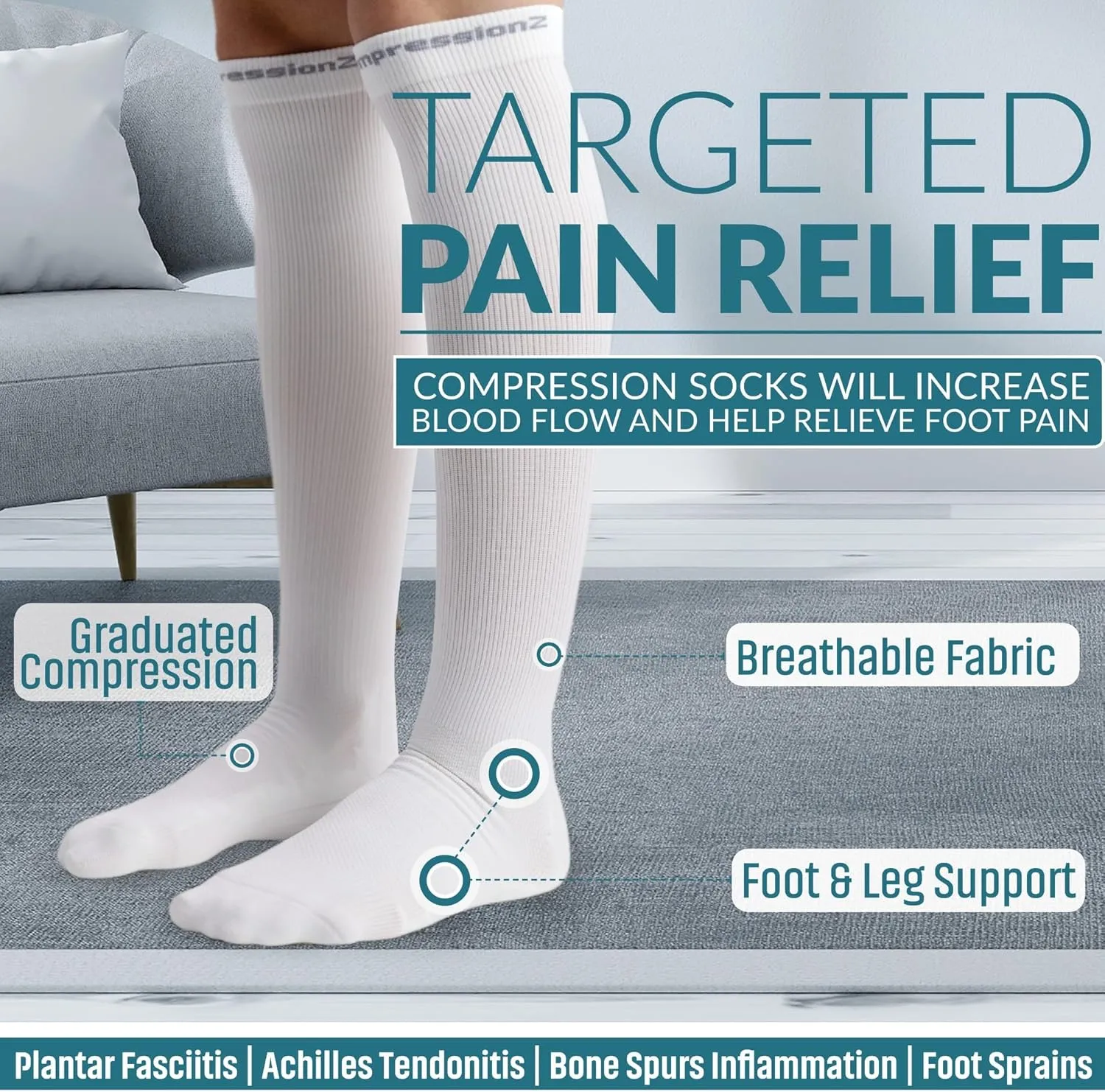 CompressionZ 30-40 mmHg Knee High Compression Socks Men & Women | Support Stockings for Travel, Nurses and Athletes