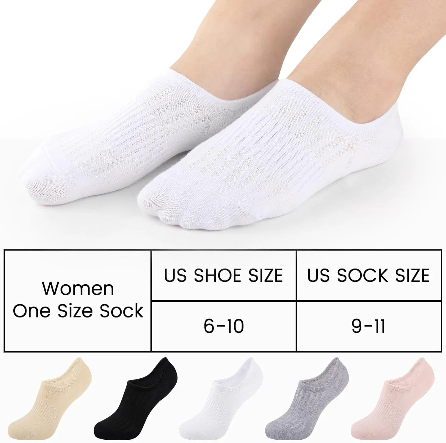 COOVAN No Show Socks Womens 7 Paris Cotton Low Cut Non Slip Casua Invisible Short Thin Boat Liner Socks