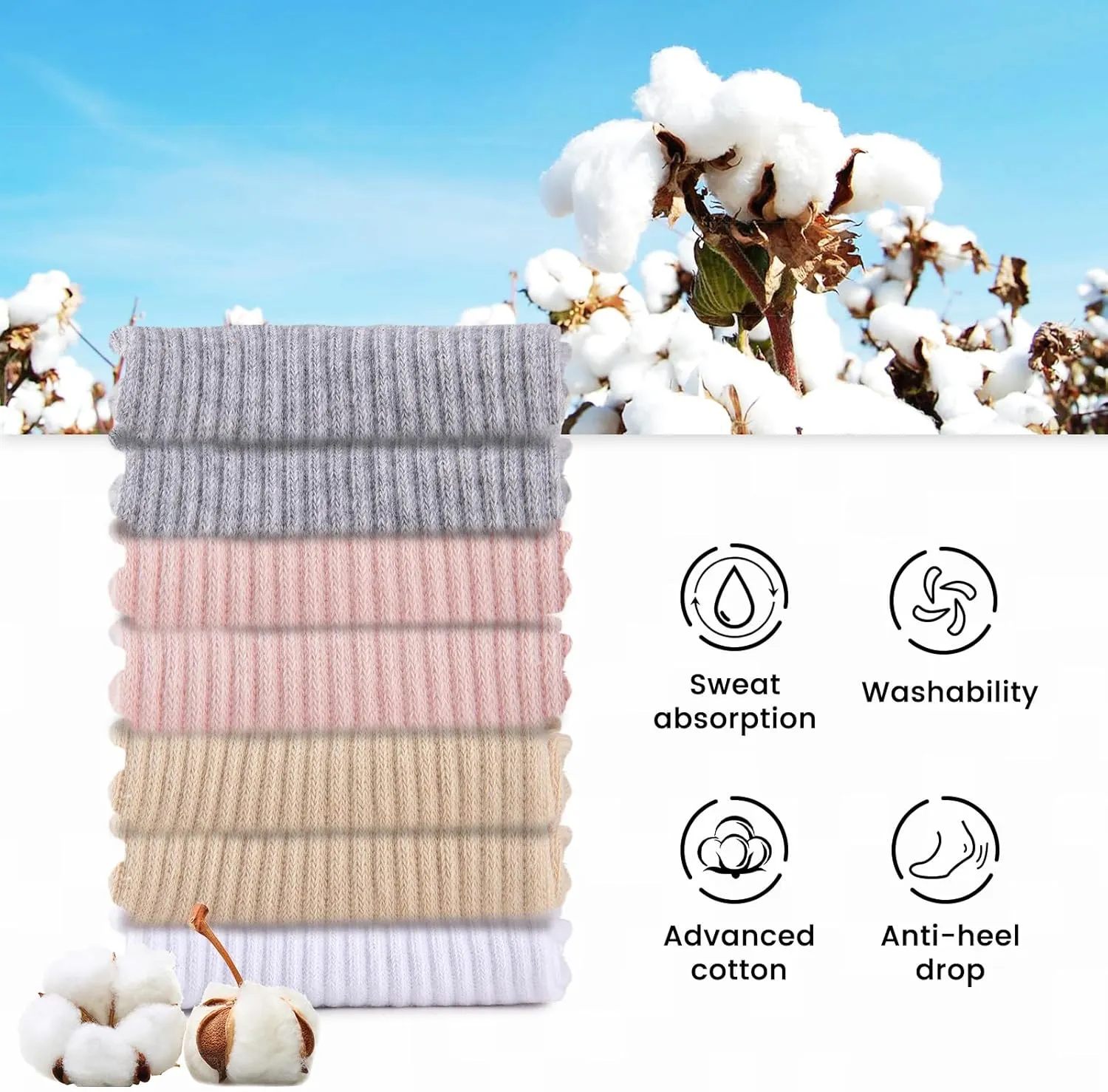COOVAN No Show Socks Womens 7 Paris Cotton Low Cut Non Slip Casua Invisible Short Thin Boat Liner Socks