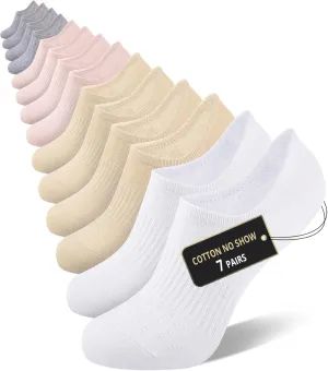 COOVAN No Show Socks Womens 7 Paris Cotton Low Cut Non Slip Casua Invisible Short Thin Boat Liner Socks