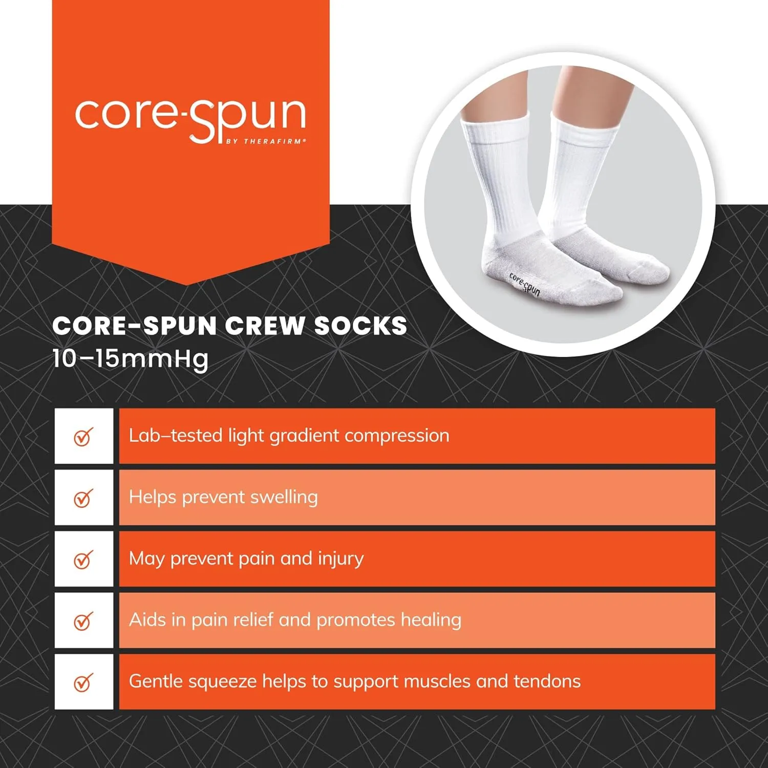 Core-Spun 10-15mmHg Medical Compression Socks - Light Graduated Crew Flight Compression Socks